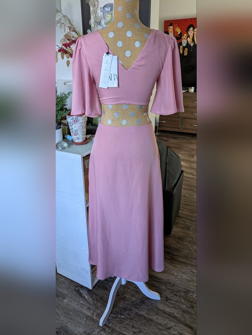 Zara Tie-Front Pink Button-Down Midi Dress NWT